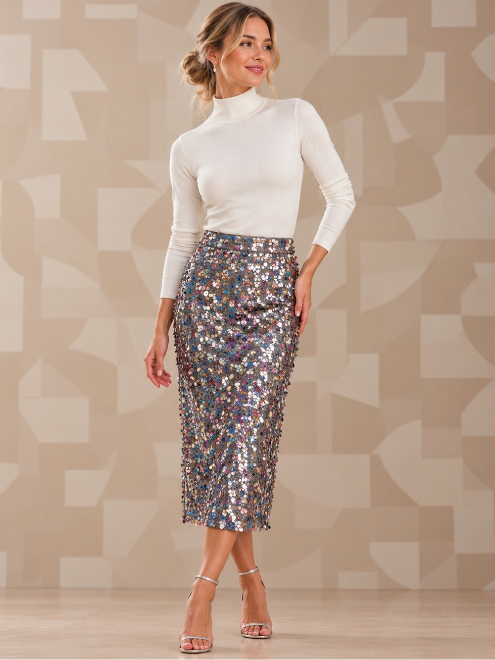 🪩MAKE OFFER🪩 NWT Nicole Miller Artwlier Sequin Pencil Skirt Iridescent Party 4
